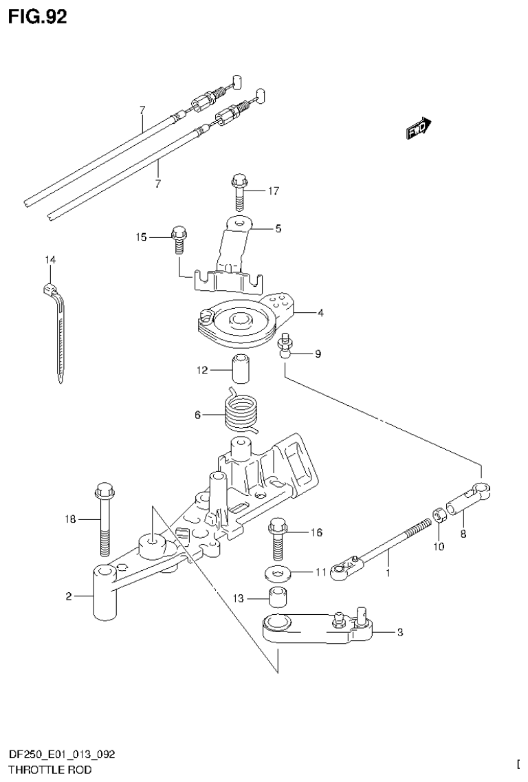 Suzuki DF200T, DF200Z, DF225T, DF225Z, DF250T, DF250Z THROTTLE ROD parts diagram